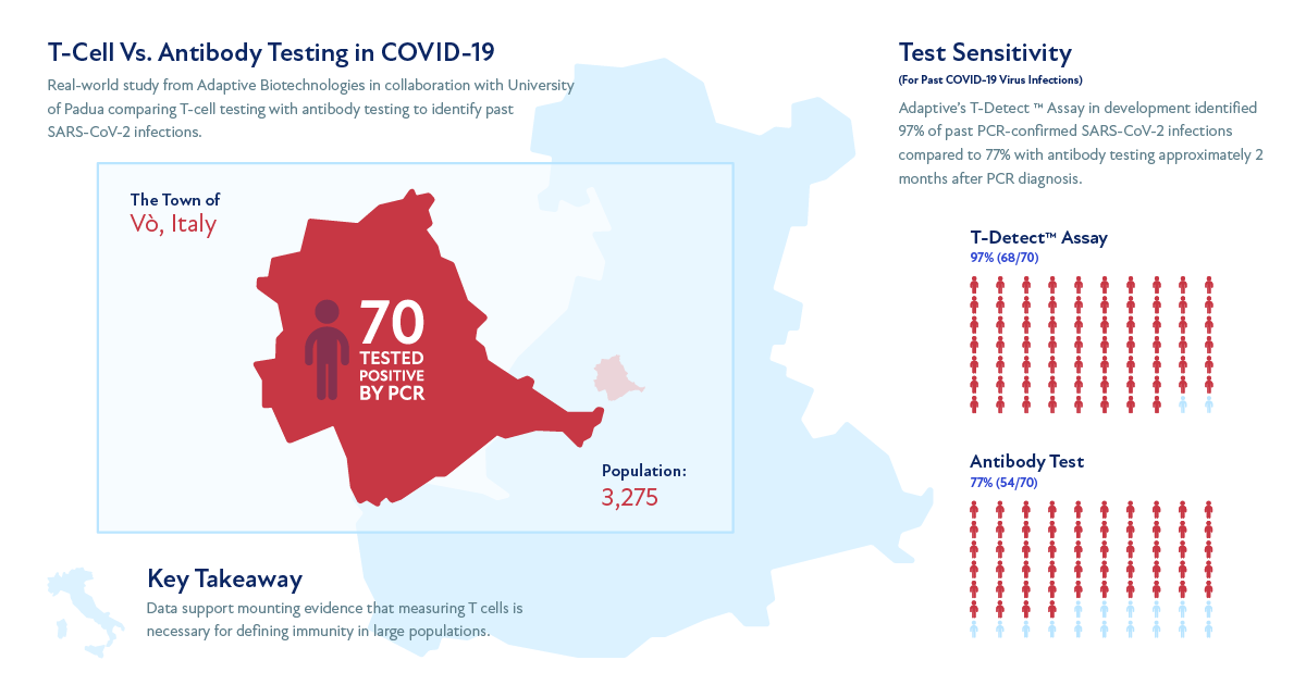Infographic showing details of T-Cell Vs. Antibody testing in COVID-19 in Vo, Italy