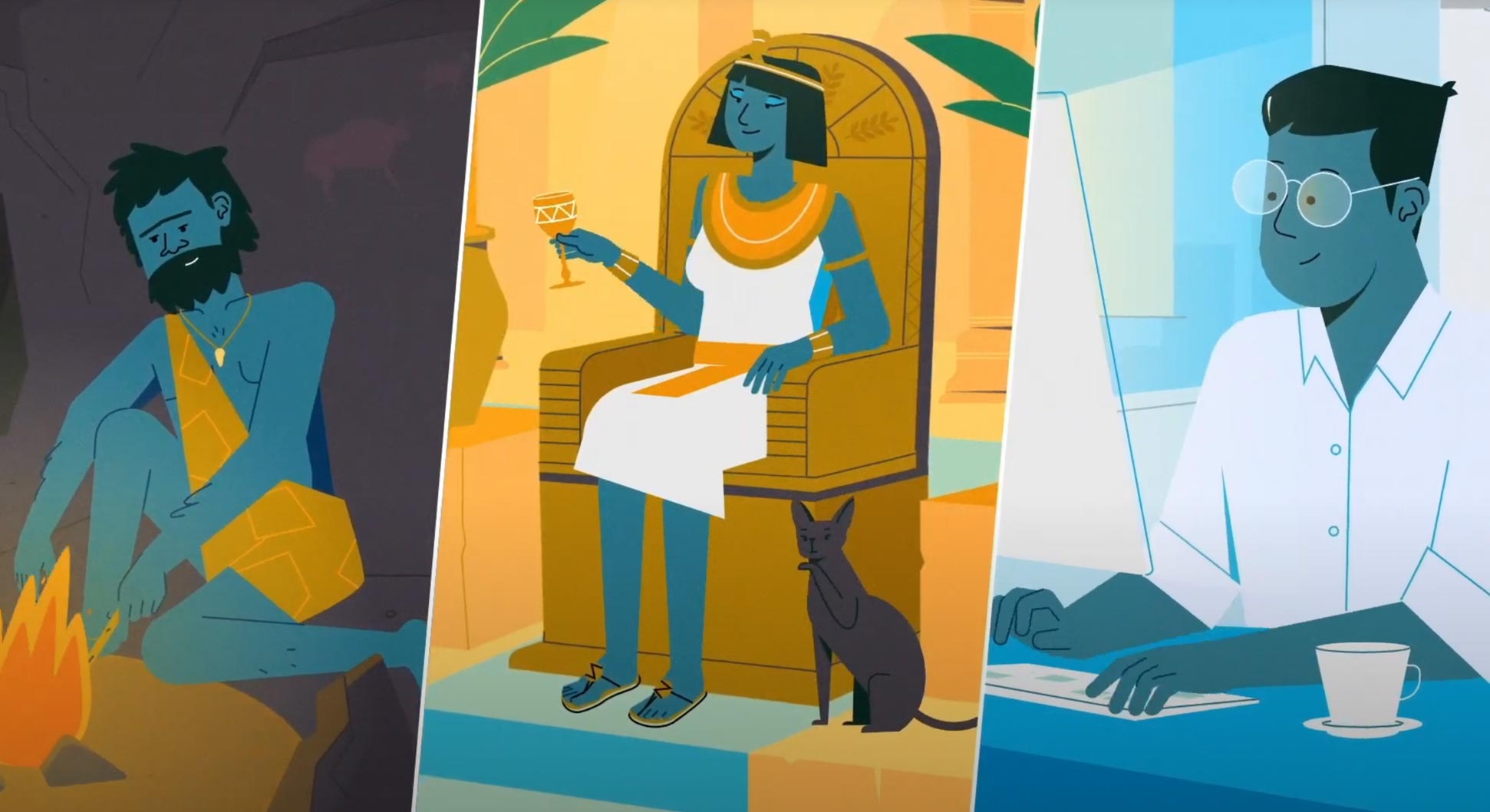 Image showing three people across history